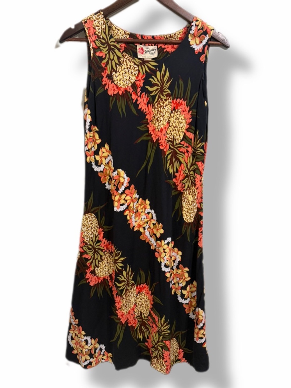Vintage Hawaiian Original Pineapple Lei Dress Made in Hawaii Rayon Size S